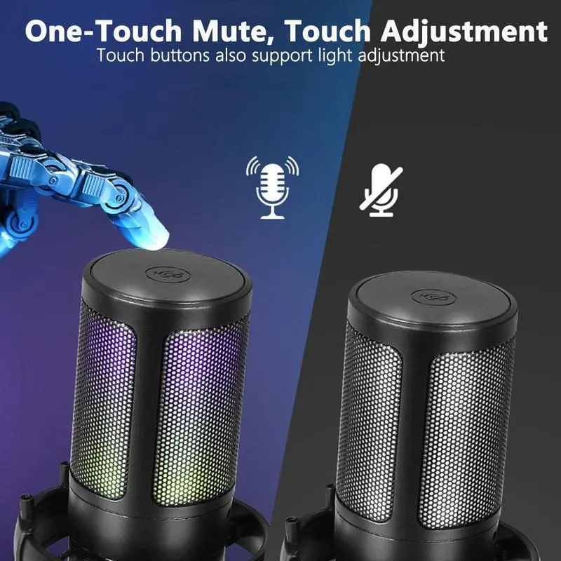 USB Streaming Gaming Mic, USB Plug Computer Microphone with Adjustable RGB Modes & Brightness, Quick Mute, Gain Control, for Podcasting, Recording 5