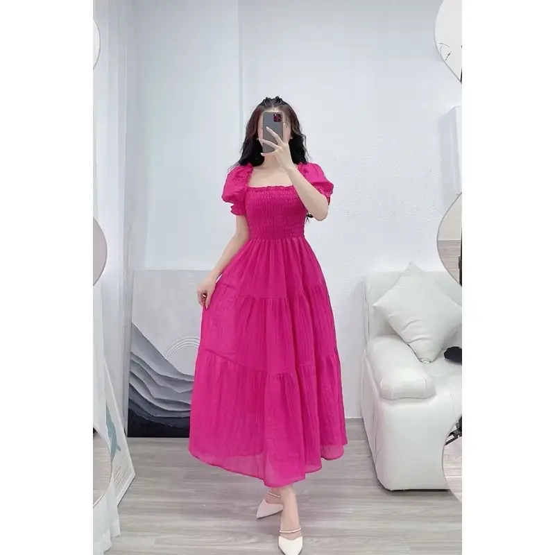 Đầm tay phồng đũi tơ loại 1 nhúng thun co giãn tốt 5