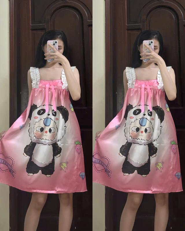 Váy Đầm mặc nhà tay bèo Fom suông rộng 40-60kg Vải phi Lụa mềm Nữ Dress Đầm Ngủ Women Váy Ngủ