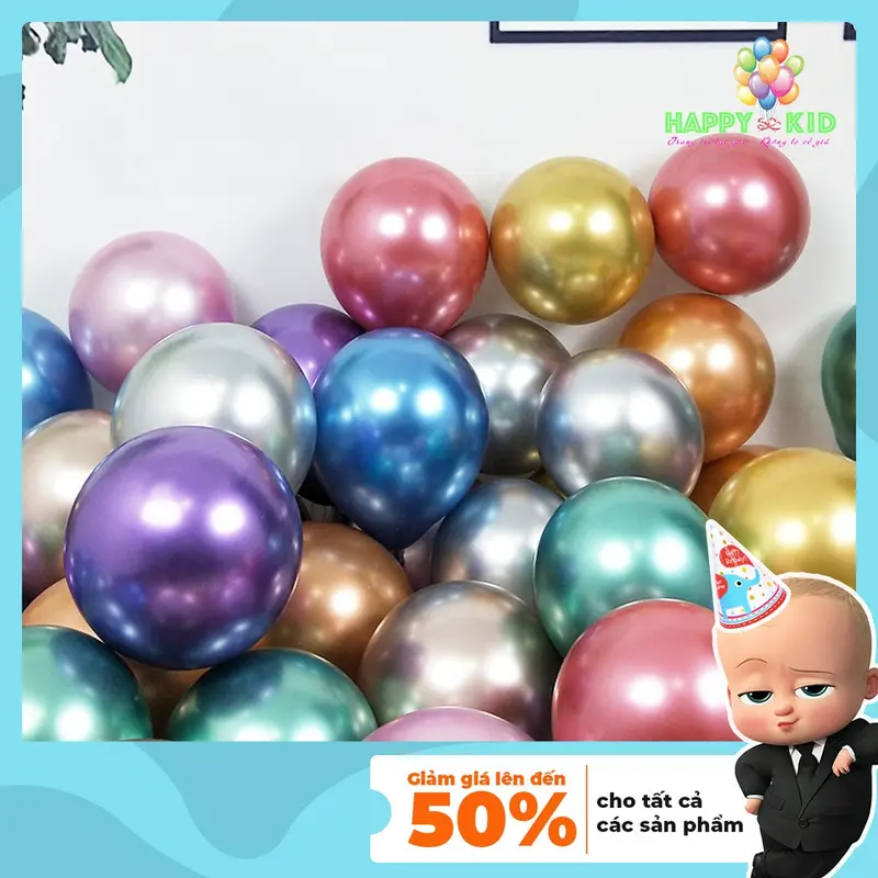 Set 10 bóng bay siêu nhũ size 10in  trang trí sinh nhật thôi nôi đầy tháng phòng cưới HAPPYKID S10BBSN 0