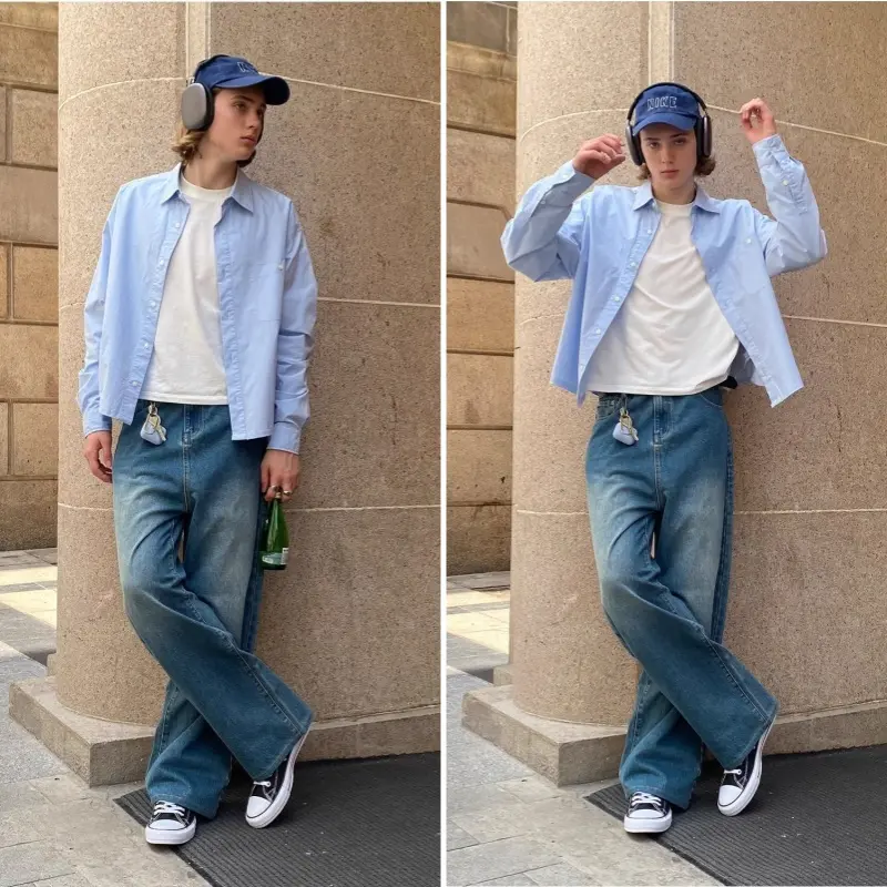 HI.KING Quần jeans nam phong cách Mỹ, cao cấp thoải mái, co giãn tốt, phù hợp cho nhiều dịp, quần jeans rộng M-3XL. 3