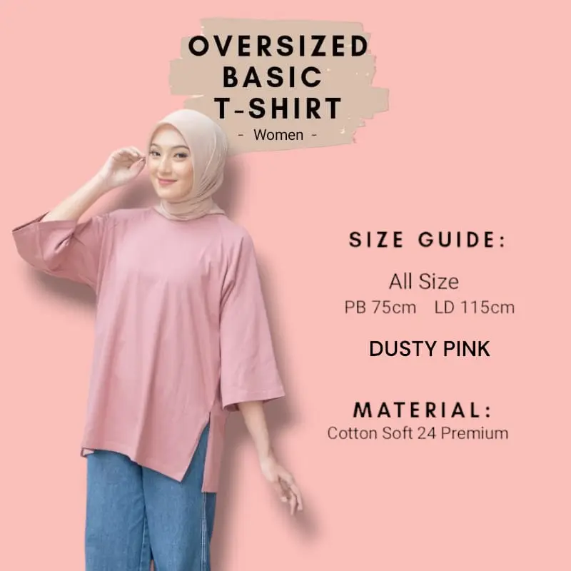 KAOS WANITA OVERSIZE LENGAN 7/8 Katun Polos Lembut Nyaman Soft