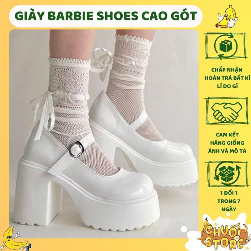 [SẴN+CHUẨN HÀNG QC] Giày cao gót Barbie Girl Shoes đế vuông trụ cao 8cm mũi tròn chất da PU bóng chuẩn style cá tính