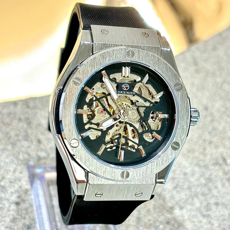 Đồng Hồ Cơ Nam FORSINING Pháo Đài Lộ Cơ Dây Silicone Chống Nước 3 ATM Size 45mm