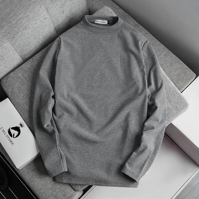 COMBO 3 ÁO LÓT LÔNG GIỮ NHIỆT NAM NỮ có cổ 3 phân cotton UMA 5 màu đen trắng nâu be xám Menswear aogi  unhiet caoco