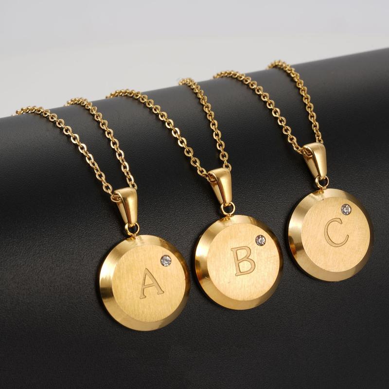 Product Introduction of INS Stainless Steel 26 Beaded Letter-Printing Necklace Female 18K European and American round Simple English Titanium Steel Pendant Jewelry 3
