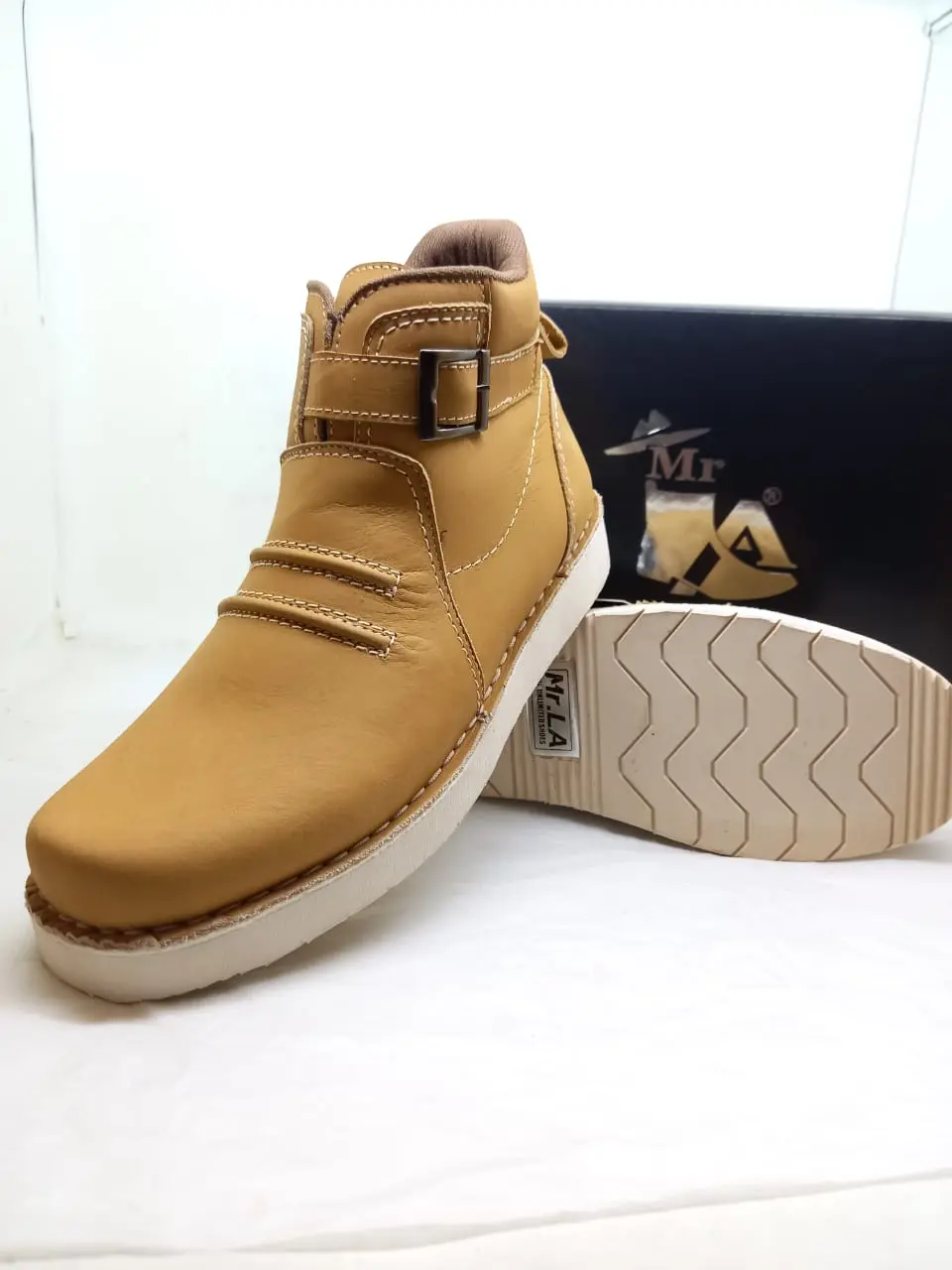 Mr.LA 6003Z Tan - Sepatu Boot kulit Boots Karet Kerja Pria Shoes