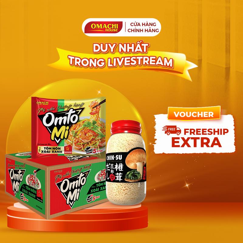 Combo Mì nấu OmtoMi trộn xoài xanh 16gói x 101gr & 1 Hạt Nêm Chinsu Nhật 2kg