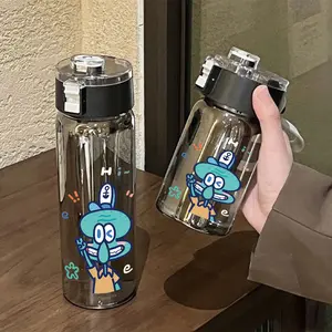 Casing hp Gelas air Cartoon children's water bottle,with straw, suitable for boys and girls. with Patrick Star and Squidward bening estetik botbl air minum 800ml. Cangkir isolasi