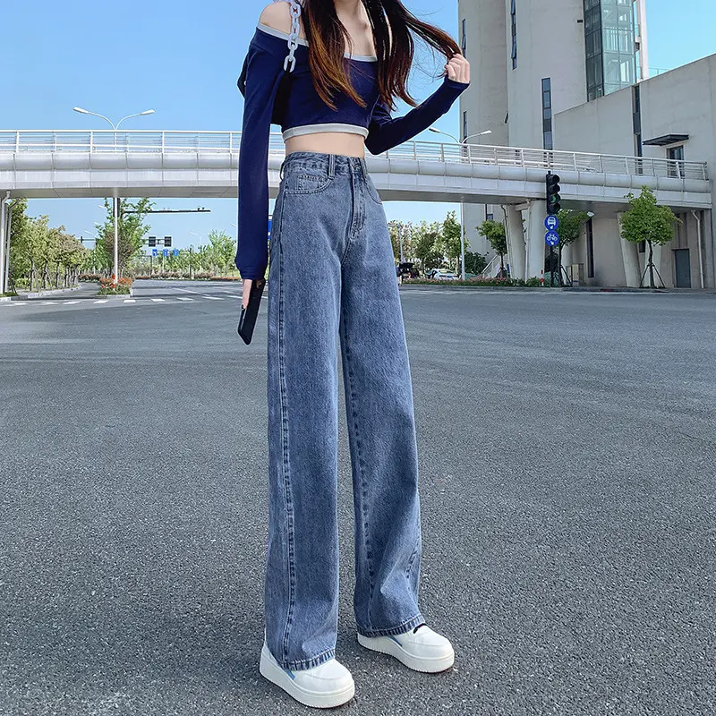 High Waist Straight Jeans Women's Autumn and Winter Retro Small Loose Slimming High All-Match Wide Leg Mop Pants acne  jeans baggy  leggings ski̇nny  jeans  outfit  2025 stacked  jeans jeans  women bkk  jeans skinny  jeans flared  jeans