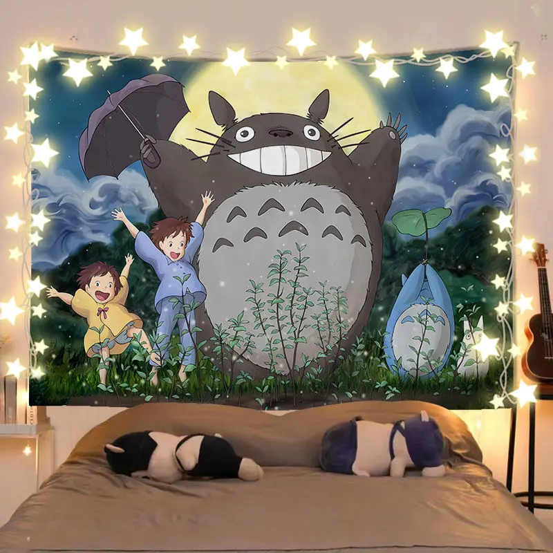 Totoro Miyazaki Hayao Cartoon Anime Series Background Fabric Dormitory Bedroom Bedside Decorations Cloth Wall Hanging