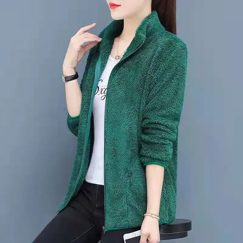 Áo Khoác Lông Cừu Cực, Hai Mặt, Dành Cho Nữ, Ngắn, Ngoại Cỡ, Lông Cừu San Hô, Mùa Đông, Dày Dặn, Áo Lông Cừu Giữ Nhiệt, Áo Len Nữ, 2024 Women Top 1