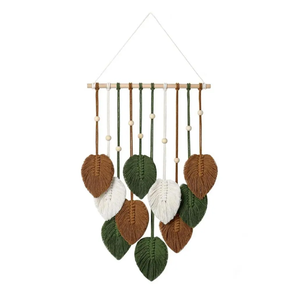 behydes- Wall Decor Tapestry Wall Hanging Tapestry Bohemian Style Shape Tapestry with Wooden Bead Decor Handmade Wall Hanging for Home Dorm Hotel Inspired Decoration