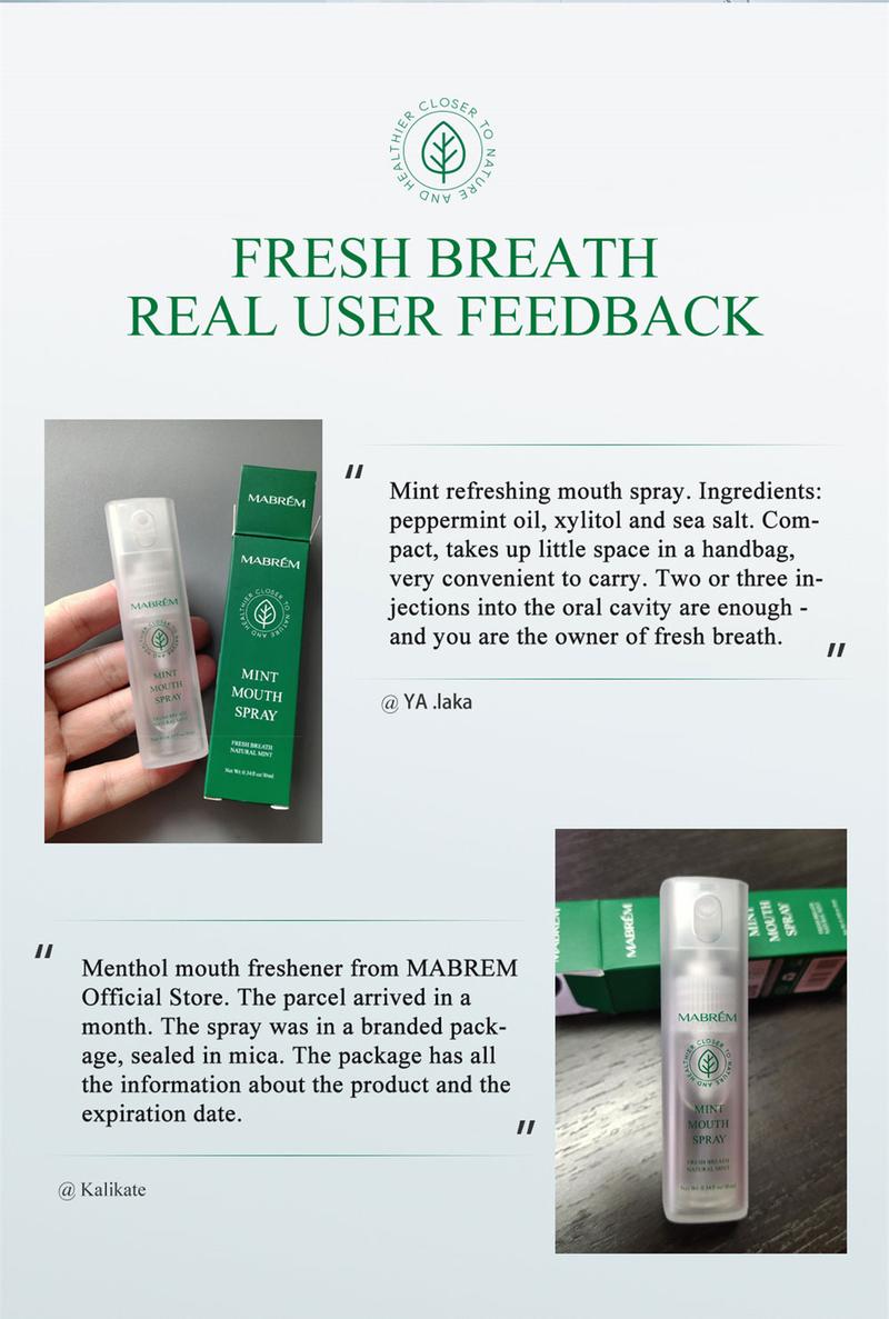 Product Introduction of MABREM Oral Spray Freshens Breath, Deodorizes And Leaves Fragrance Portable Breath Freshener To Prevent Bad Breath Peppermint Fresh Mouth Mist 23