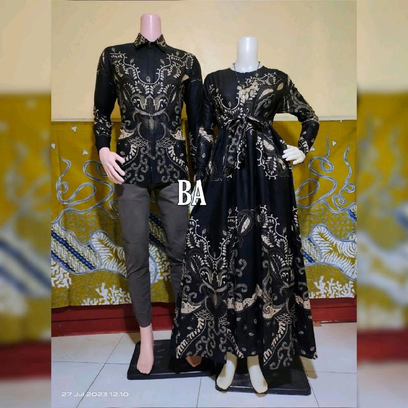 Baju Couple Batik Sarimbit Muslim Muslimah Batik Wanita Busui Lengan Panjang Kain Katun Adem Tebal Halus Cocok Untuk Kondangan Batik Seragaman Pasangan Gamis 2