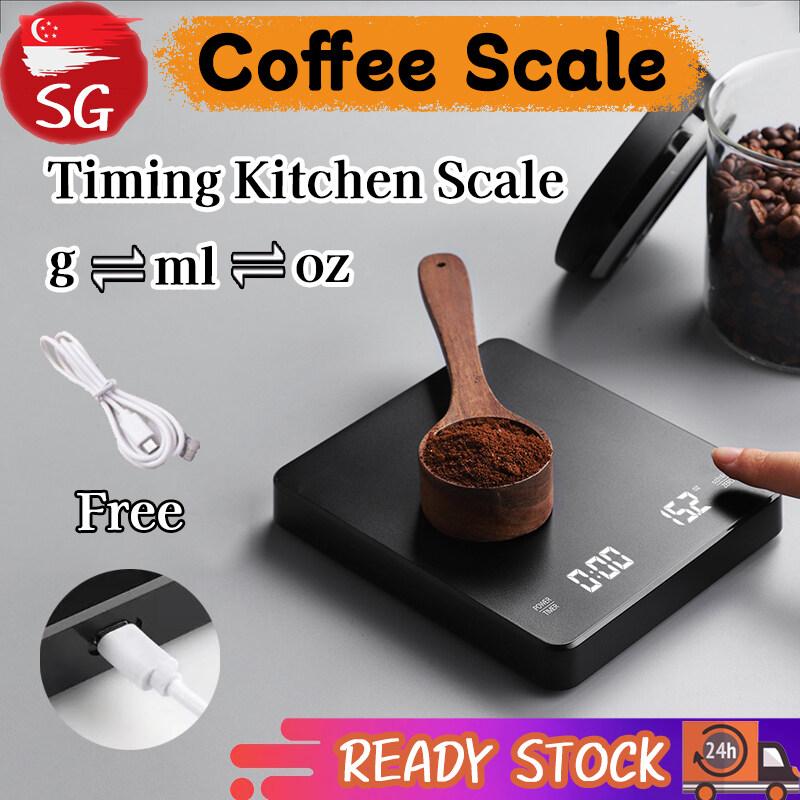 SG-Stock LED Coffee Scale Mini Timing Kitchen Scale USB Rechargeable 3kg Max Capacity 0.1g Graduations Kitchen Weighing Scale 1