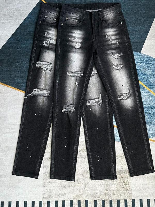 QUẦN JEANS NAM ĐEN DÀI RÁCH TẠO KIỂU NHIỀU HAI BÊN , PHẨY SƠN TRẮNG , QUẦN CO GIÃN TỐT , CHẤT JEANS DÀY ĐẸP CHUẨN SHOP Menswear Denim Pants Có Túi