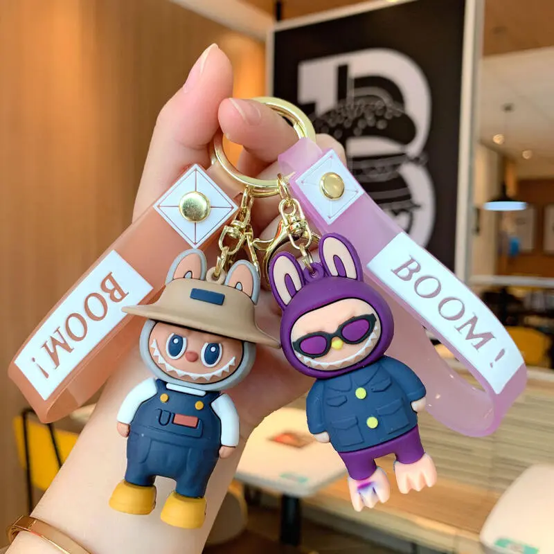 Adorable Cartoon Labubu Keychain Backpack Car Key Holder Sheep Charm Creative Gift Soft Silicone Lightweight Festival Supplies