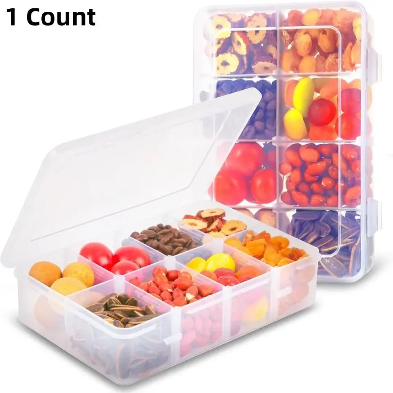 8 Compartment Snack Box Container, 1 Count Adjustable Compartment Reusable Food Fruit Storage Box Tidying Tool, Food Storage Container for Home Kitchen Office Outdoor Picnic, Kitchen Accessories