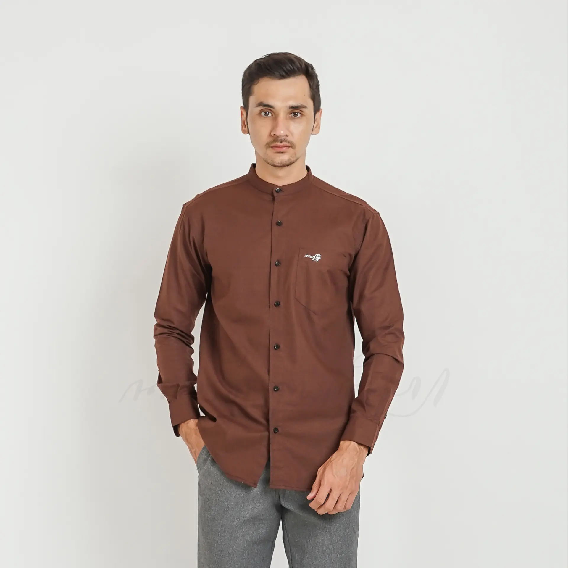 Kemeja Pria Katun Dewasa Panjang Cotton Fibre Premium warna Brown
