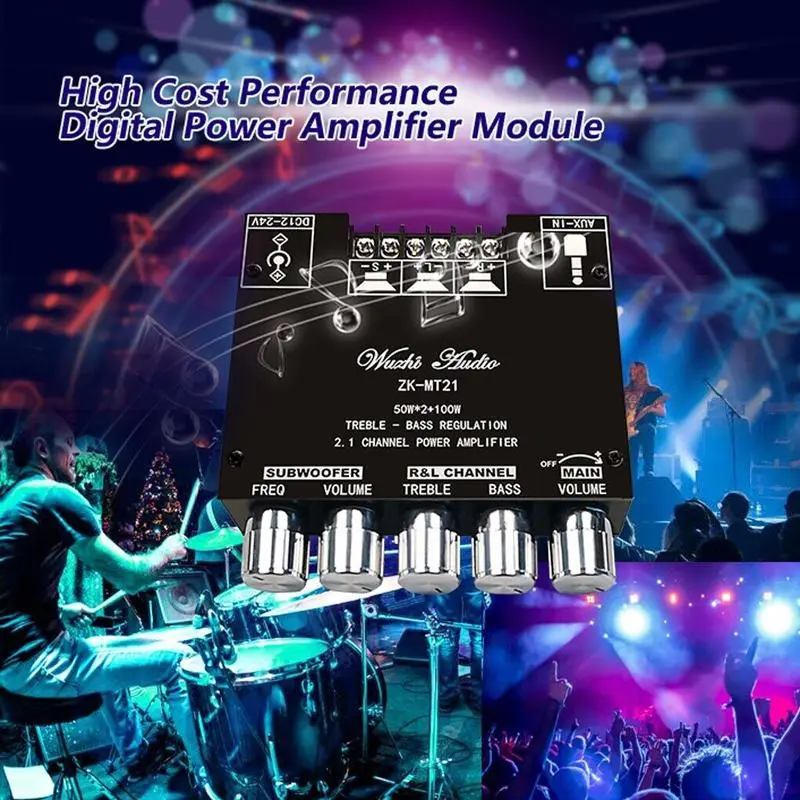 ZK-TB21 TPA3116D2 Bluetooth 5.0 Penguat Subwoofer Papan 50WX2 + 100W 2.1 Channel Power Audio Penguat Suara Stereo Papan 8