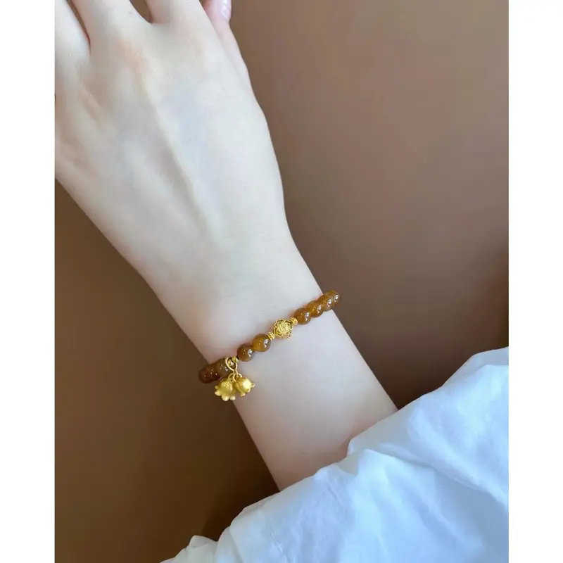 Vòng Tay Hoa Huệ Caramel, Thiết Kế Đơn Giản, Làm Bằng Sáp Ong Và Giả Ngọc Bích Hetian, Thích Hợp Để Phát Sóng Trực Tiếp, Hàng Mới Về 5