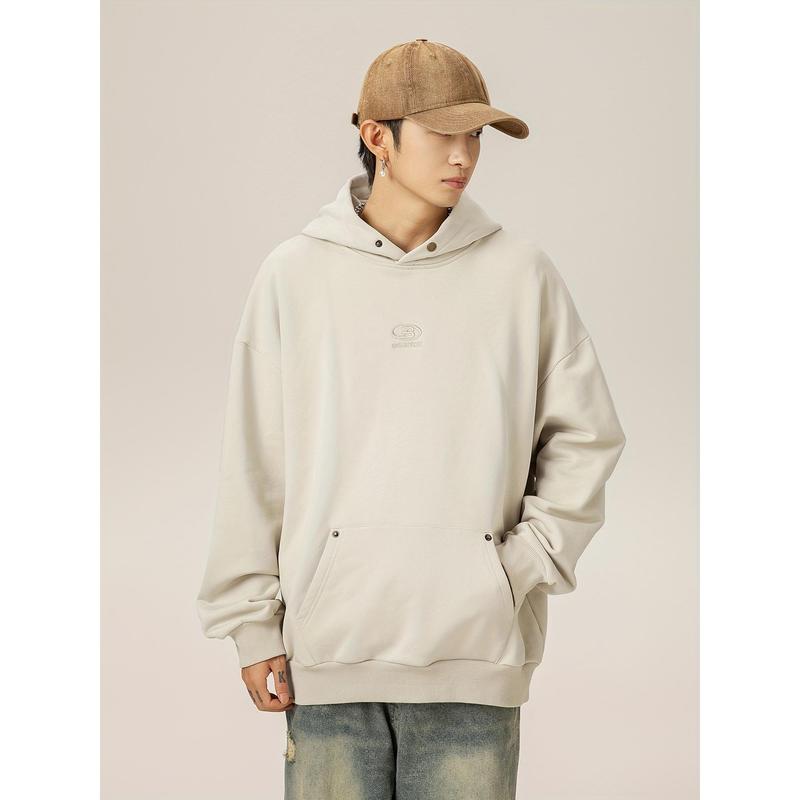 TikTok Shop: Men's B Embroidery Pattern Printed Hoodie with Kangaroo Pouch,  Casual Long Sleeve Cotton Blend Hoodie for Outdoor Wear