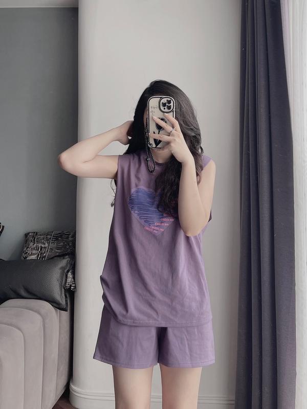 Set bộ đùi Tanktop hình trái tim chất cotton mặc hè, đồ ngủ, đi chơi, dạo phố