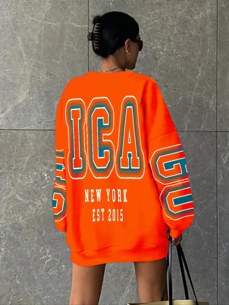 Product Introduction of Women's Letter & Figure Print Drop Shoulder Sweatshirt, Fashion Casual Long Sleeve Round Neck Pullover for Daily Wear, Ladies Spring & Fall Clothes, Summer Outfits 2024 6