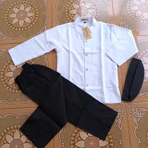 stelan baju Koko hitam putih anak laki-laki usia 4-11tahun/baju muslim anak laki terbaru/ jasco /busana  muslim anak laki hitam putih Paud TK SD Katun Hitam Putih Polos Celana Panjang