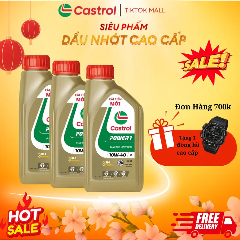 (combo 1 ga + 1 nhớt láp ) Dầu nhớt xe số Castrol POWER1 4T 10W-40 0.8L , 1L 2