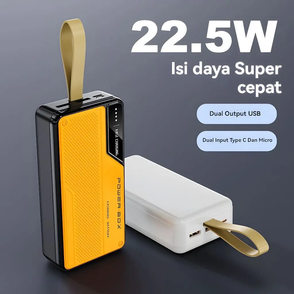 PowerBank Kapasitas Besar 20000mah/60000mah Fast Charging Dual USB Output 2 Input LED Display Ungu Charger