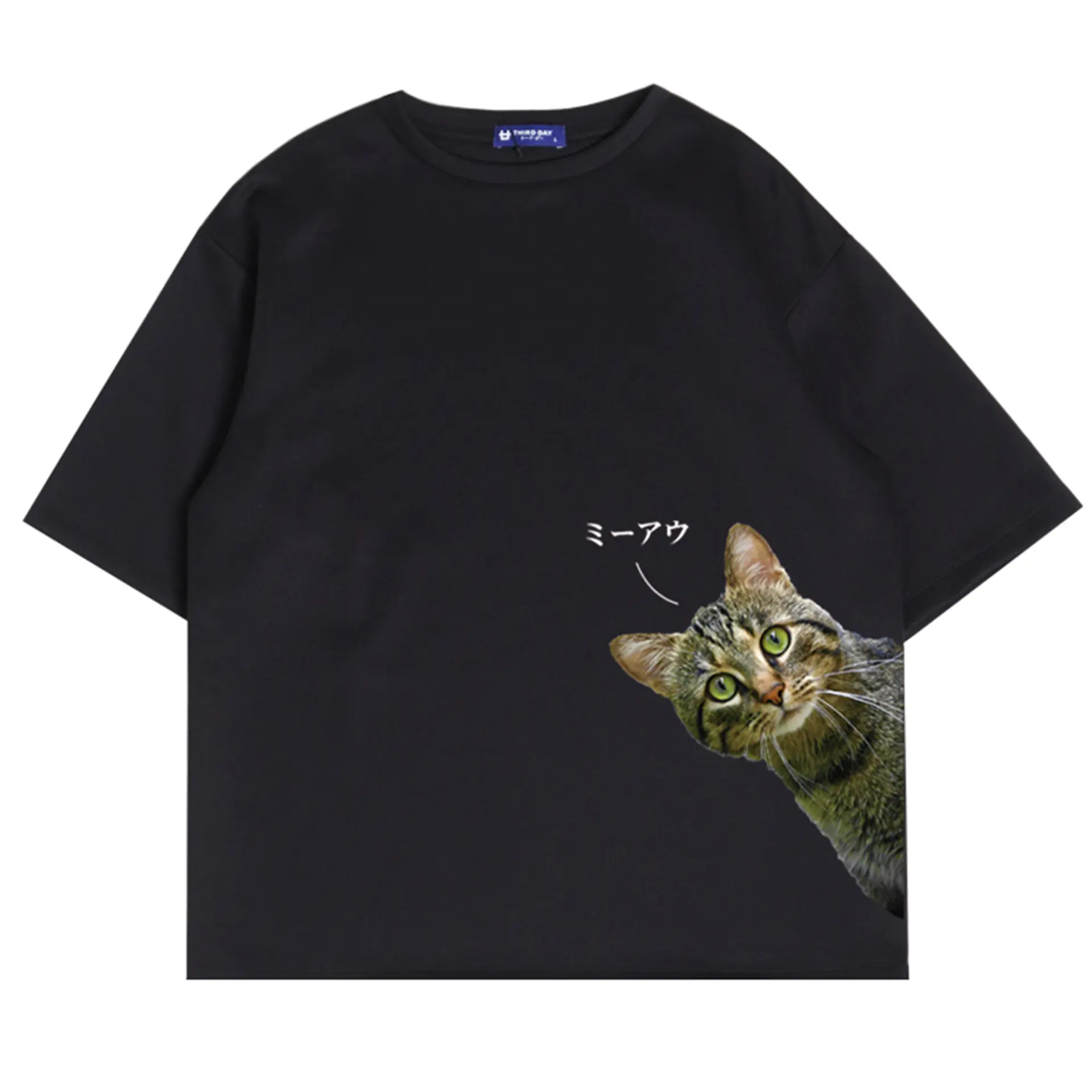Third Day MTL94 Kaos T Shirt Pria Oversize Thirdday Cat Kucing Jepang Hitam Baju Digital Kain Nyaman Printing Sablon Tebal