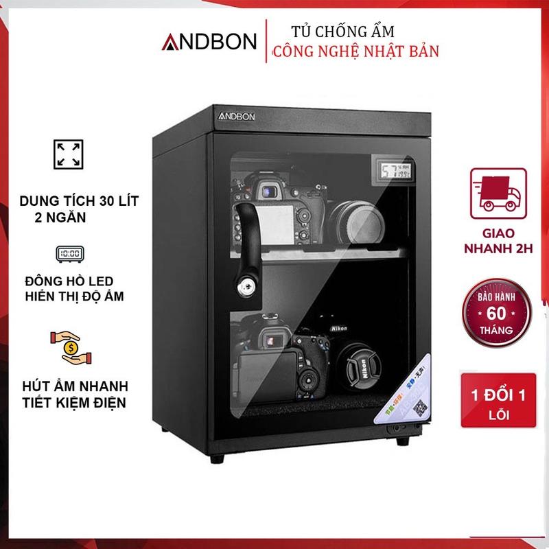 Tủ chống ẩm bảo vệ thiết bị máy ảnh cao cấp ANDBON dung tích từ 18 lít - 70 lít Có đồng hồ kỹ thuật số báo độ ẩm ổ khóa bảo vệ - Bảo hành điện tử 60 tháng