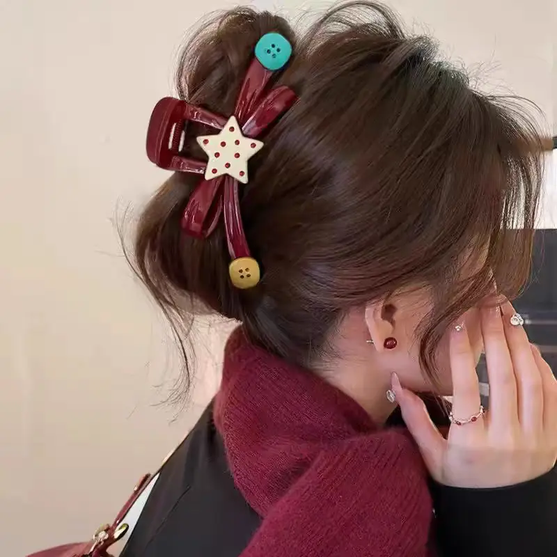 2025 New Ankela Red Button Hair Claw for Women, High-End Shark Clip for Updo, Back of Head Hair Clip, Hairpin, Hair Accessory