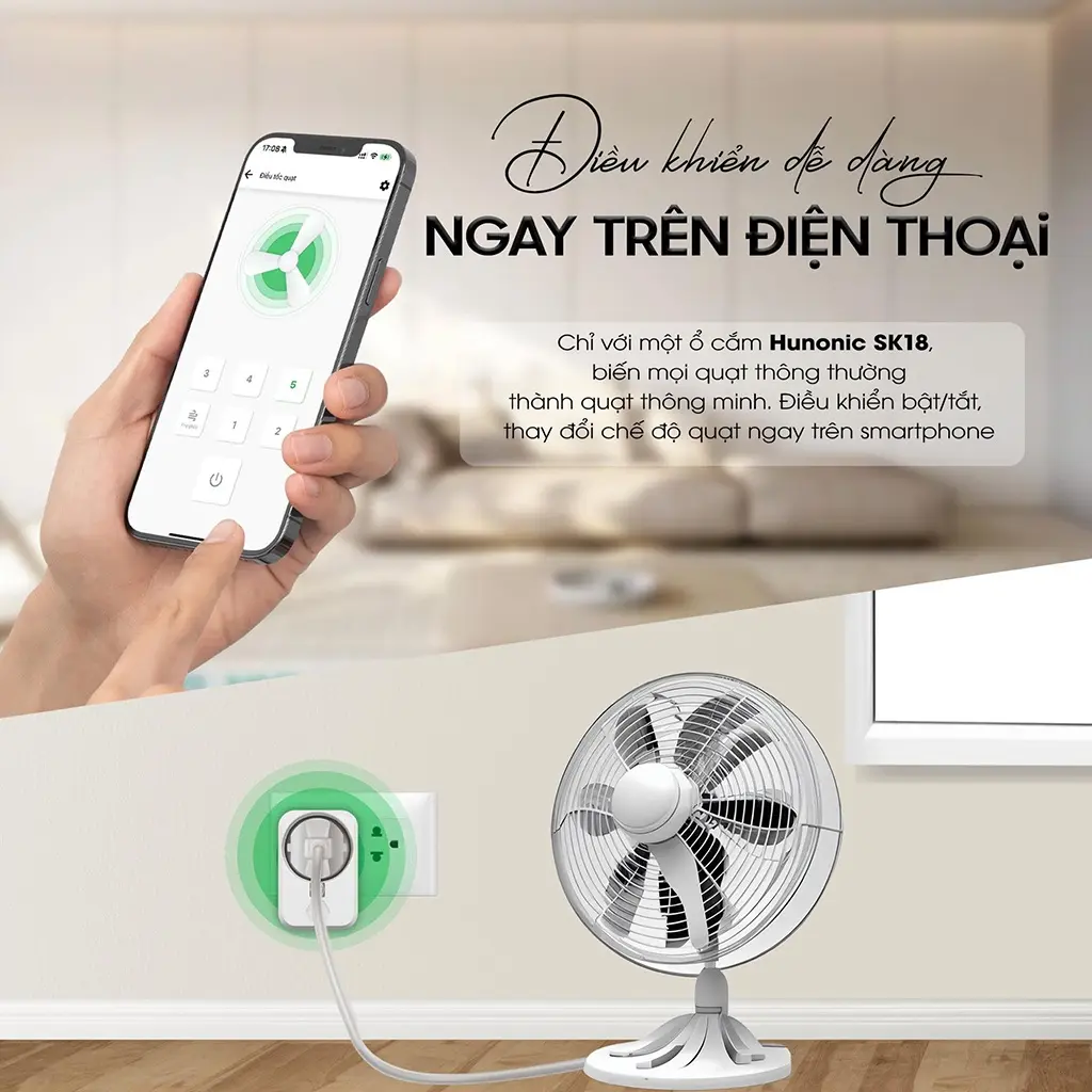 Ổ Cắm Quạt Wifi Thông Minh Hunonic SK18 - HNSK18