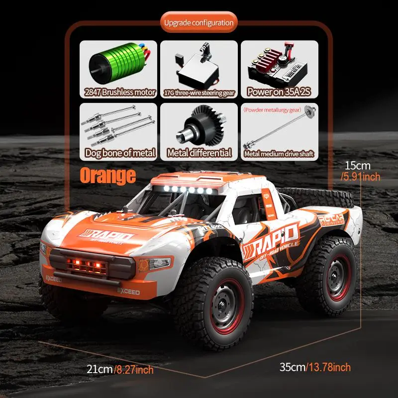 1:14 4WD Remote Control High Speed Car, Brushless Motor RC Car with LED Lights, Off Road Remote Control Car, Birthday Gift for Adults & Teens 1