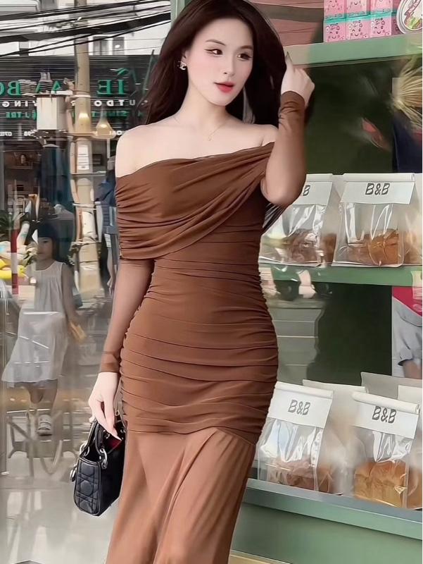 Product Introduction of [Đ2] Đầm trễ vai tay dài có lót trong chất thun lưới co giãn 9