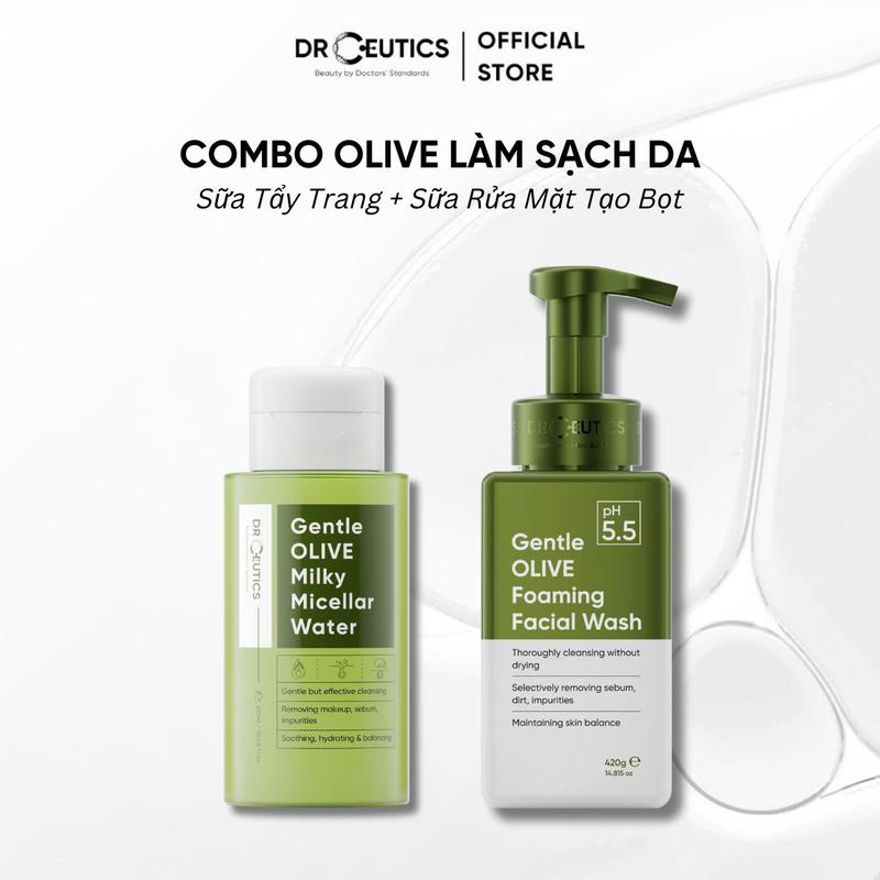 Drceutics Combo Sữa Tẩy Trang DrCeutics Gentle Olive 310ml + Sữa Rửa Mặt Tạo Bọt 420g - Làm Sạch Sâu & Dịu Nhẹ Cho Mọi Loại Da - Skincare