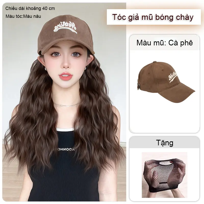 Nothing Mũ Lưỡi Trai Kèm Tóc Giả Xoăn Dài Tự Nhiên Không Đường May Dễ Thương Có Thể Điều Chỉnh Cho Nữ Wig 1