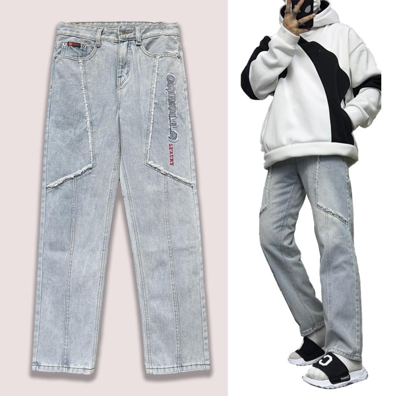CAROLLA Quần Jean Nam Form suông, ống đứng, ống suông, Jean Baggy, Năng Động, Menswear Pants Kem Có Túi 7