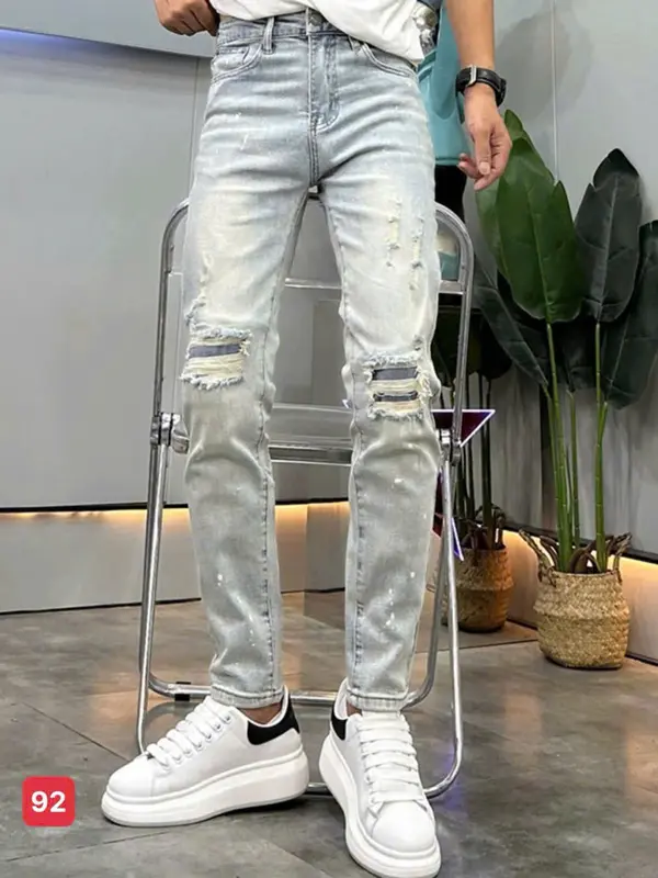 QJ 47 Quần jean nam màu xanh kiểu rách trẻ trung thoáng mát Fashion 24H QJ47 Menswear Có Túi Tre 3