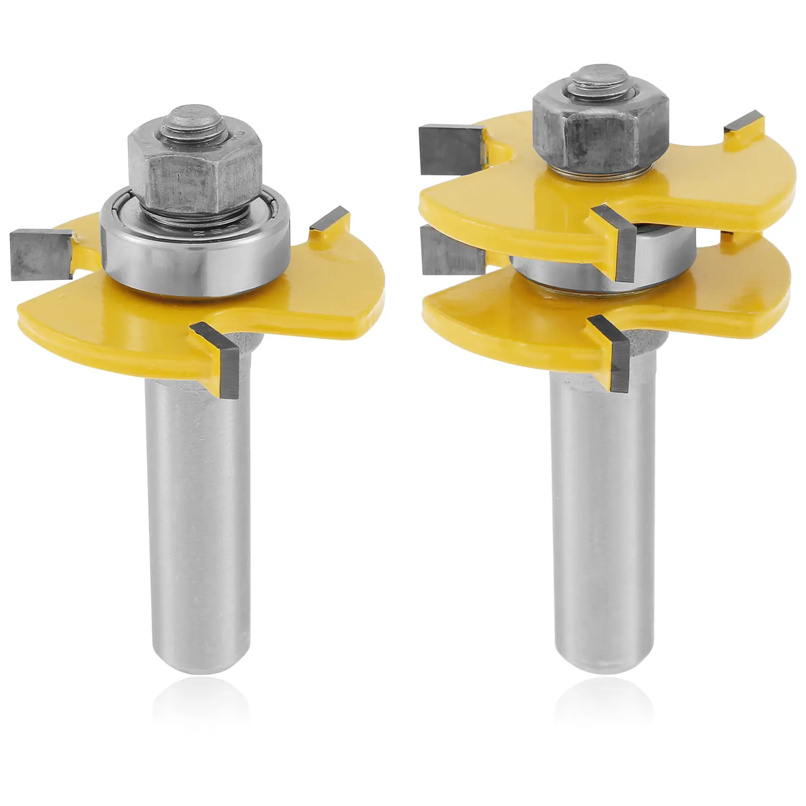 2Pcs 1/2inch Shank Tongue and Groove Router Bit Set Carbide T-Shape 3 Teeth Wood Tenon Router Bit Set Sturdy Woodworking Milling Cutter Tool for Cabinet Door Countertop