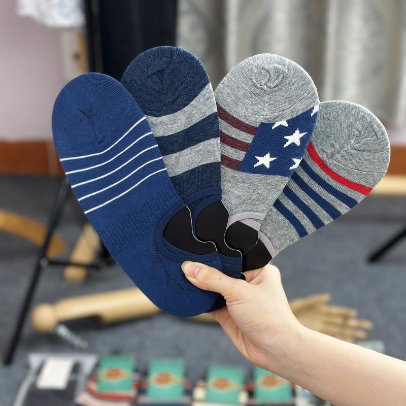 Tất lười nam họa tiết America chất cotton co giãn tốt, tất đi giày lười nam Vải Cotton có silicon chống tuột gót hiệu quả Menswear 4