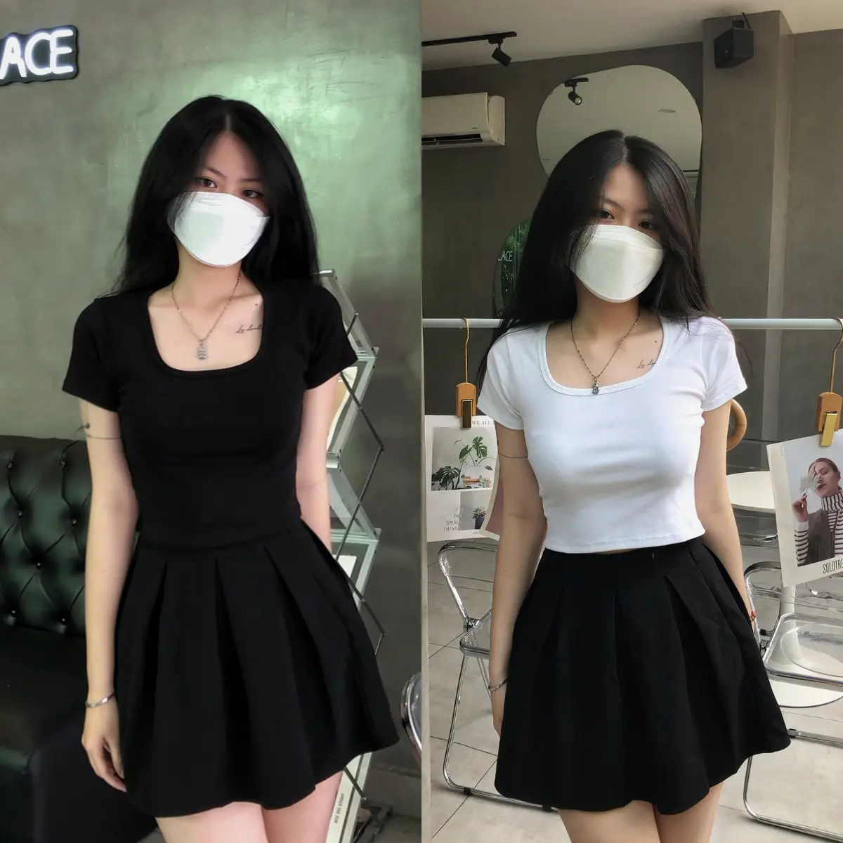 Áo croptop cổ vuông trơn form body gọi cảm áo thun tay ngắn chất vải borip dày mịn LCH