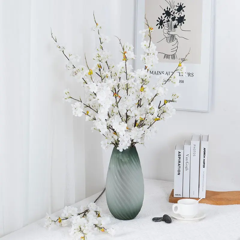 Spring Home Decor Artificial Cherry Blossom, 1 Count Fake Flower For Home Living Room Party Decor 8