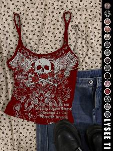 Top camisola con estampado de calaveras para mujer, top sin mangas casual para verano, ropa de dama para uso diario