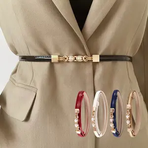 Sabuk Ikat Pinggang Wanita Adjustable Gaya Kekinian Tali Pinggang Baju dan Celana Fashion Trendy Sabuk Mutiara Female Hook Besi