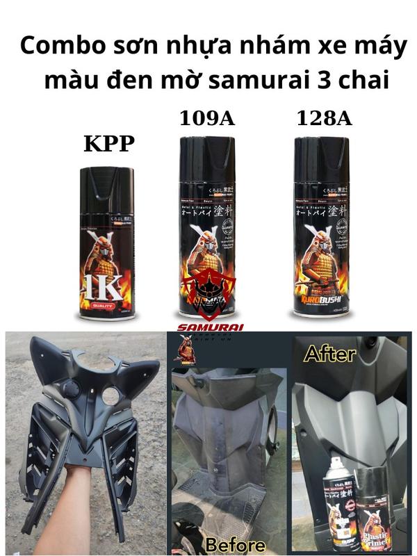 Combo Sơn xịt dàn nhựa nhám màu đen nhám samurai như zin không bong tróc độ bền cao - Sơn nhựa PP