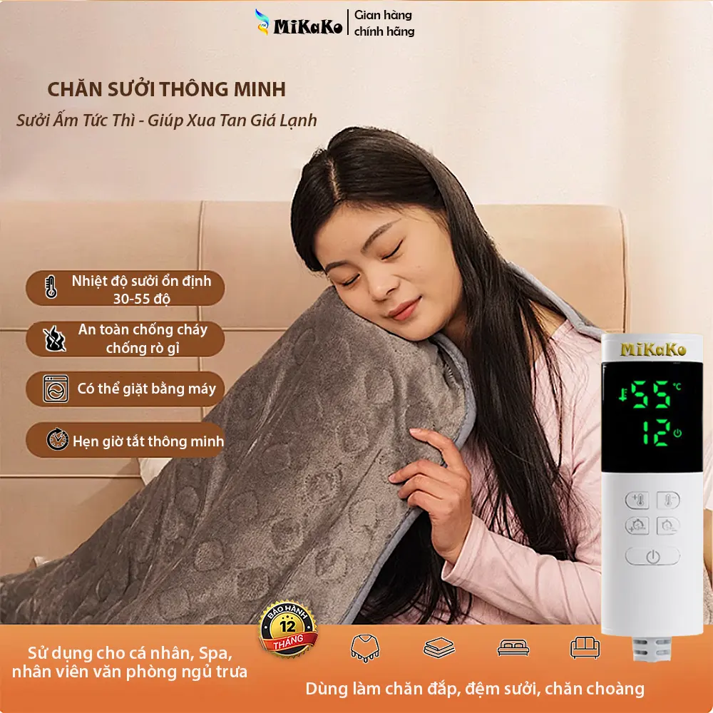 Chăn Điện Sưởi Ấm MiKaKo CS-0815 Công Suất Từ 115W, Nhiều Kích Thước Dành Cho Cá Nhân, Spa, Gia Đình. BH 12 Tháng. Đệm Điện, Nệm Sưởi